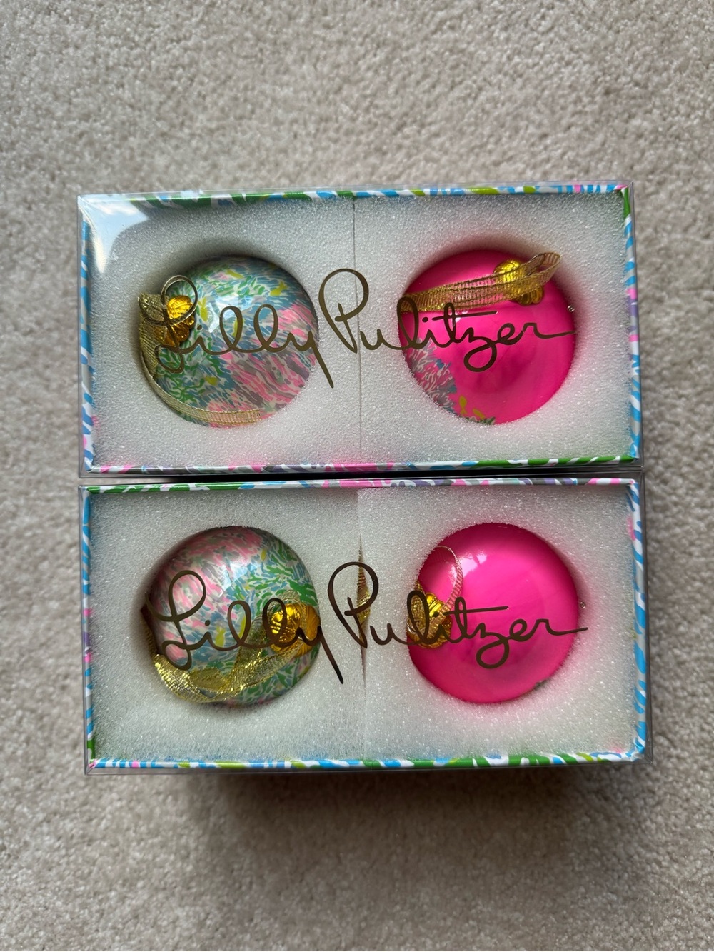 Lilly Pulitzer Ornaments Garden Floral Vibrant Pink Set of 4